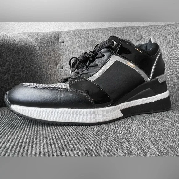 Michael Kors Georgie Mixed-Media Trainer, black, white, silver - Picture 1 of 7